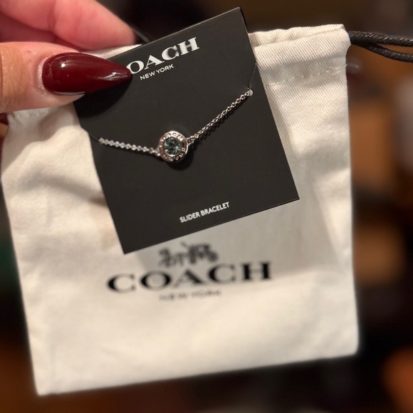 NEW‼️ COACH open circle  Blue Gemstone Silver slider adjustable bracelet! - Picture 12 of 15